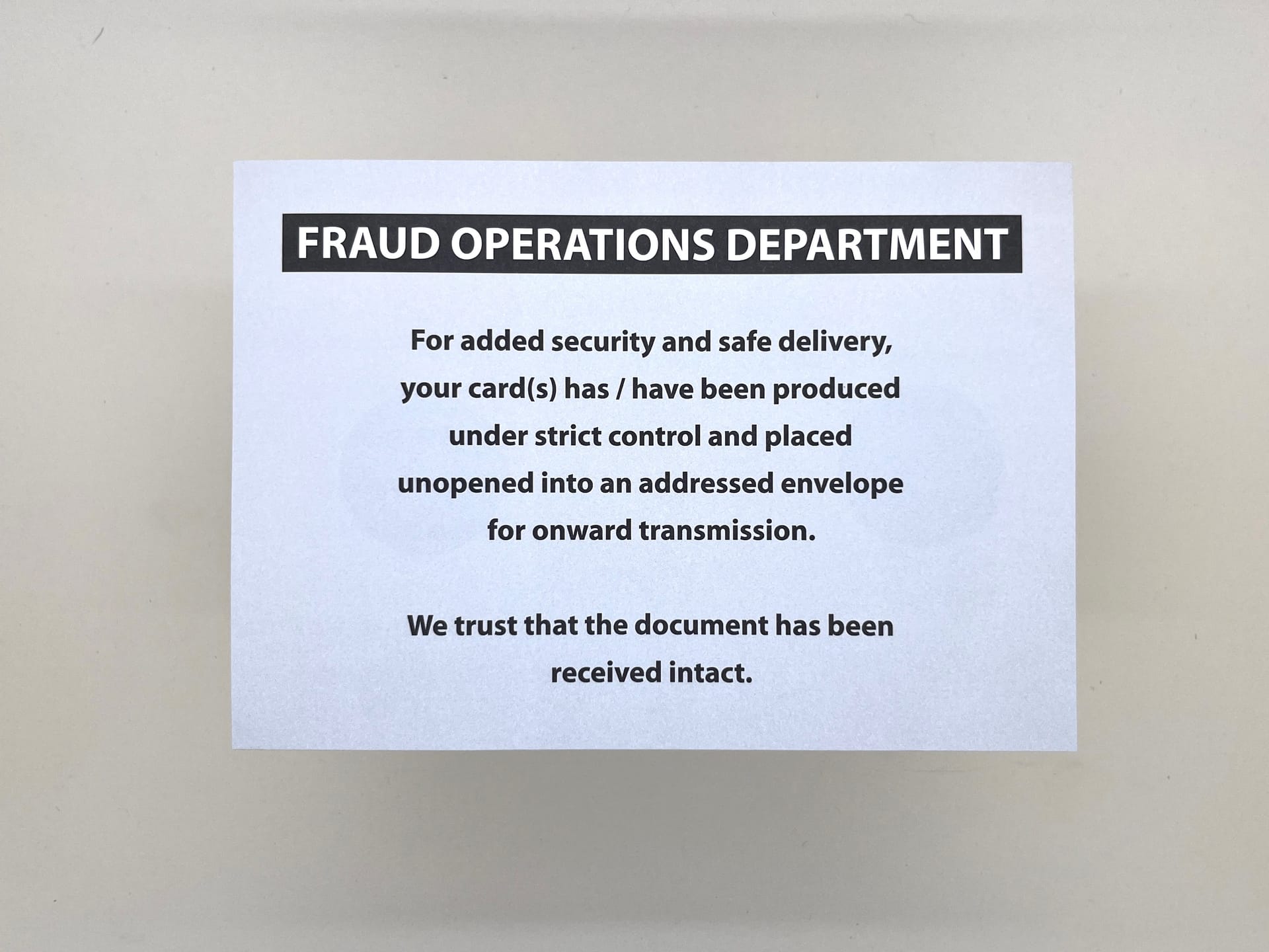 Fraud Operations Department